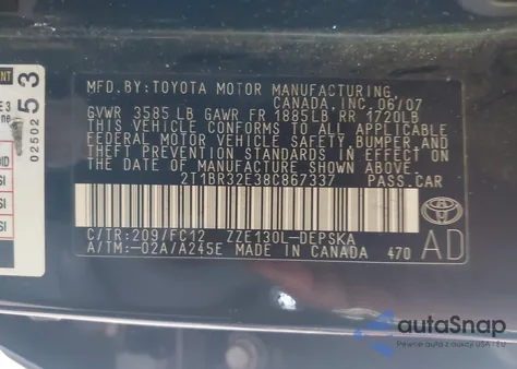 2008 Toyota Corolla S from USA, damaged, VIN 2T1BR32E38C867337